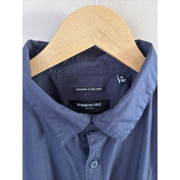 Kenneth Cole Men’s XL Slim Fit Button Down Shirt Navy Blue Dress Casual - Picture 3 of 8
